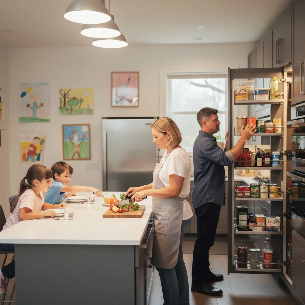 Kohandatud tööala, kus on praktilised hoiulahendused ja ergonoomiline valgustus.